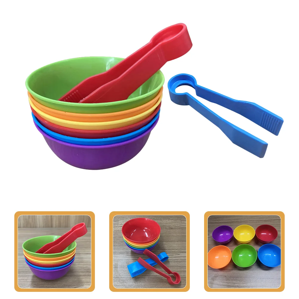 

2 Sets Soft Rubber Classification Cups Child Toys Plastic Sorting Bowls & Tweezers