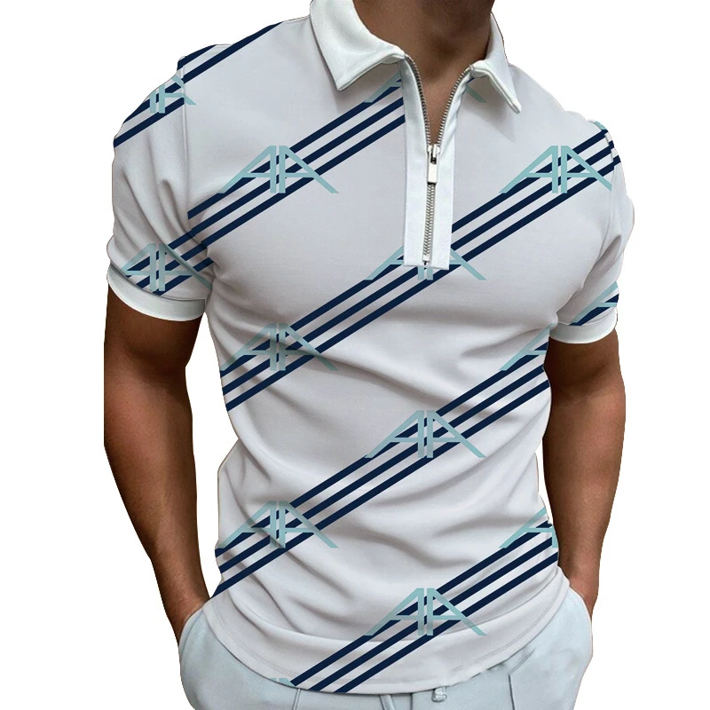 

Simple Pattern Polo Shirt for Men Hawaiian 3D Print Zipper Polo Short Sleeve Summer Shirt