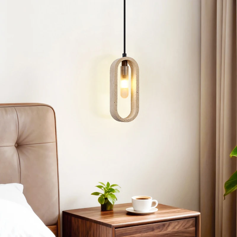 Advanced Wabi Sabi Style Bedside Pendant Light Yellow Cave Stone Antique Cream Bar Counter Dining Room Retractable Lifting Light