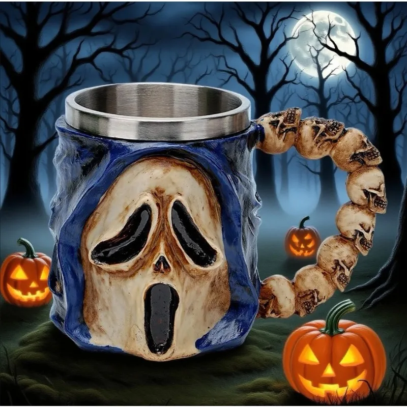 Creative Halloween Smiley Mug Bar Beer Double Stainless Steel Drinking Resin Skull