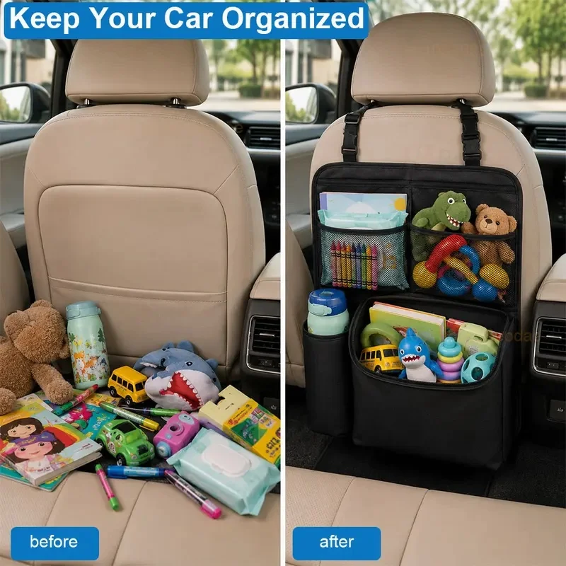 Multifunctional Car Seat Back Storage Bag Wear Resistant Waterproof Anti Kick Car Backseat Organizer With Tissue Cup Holder For
