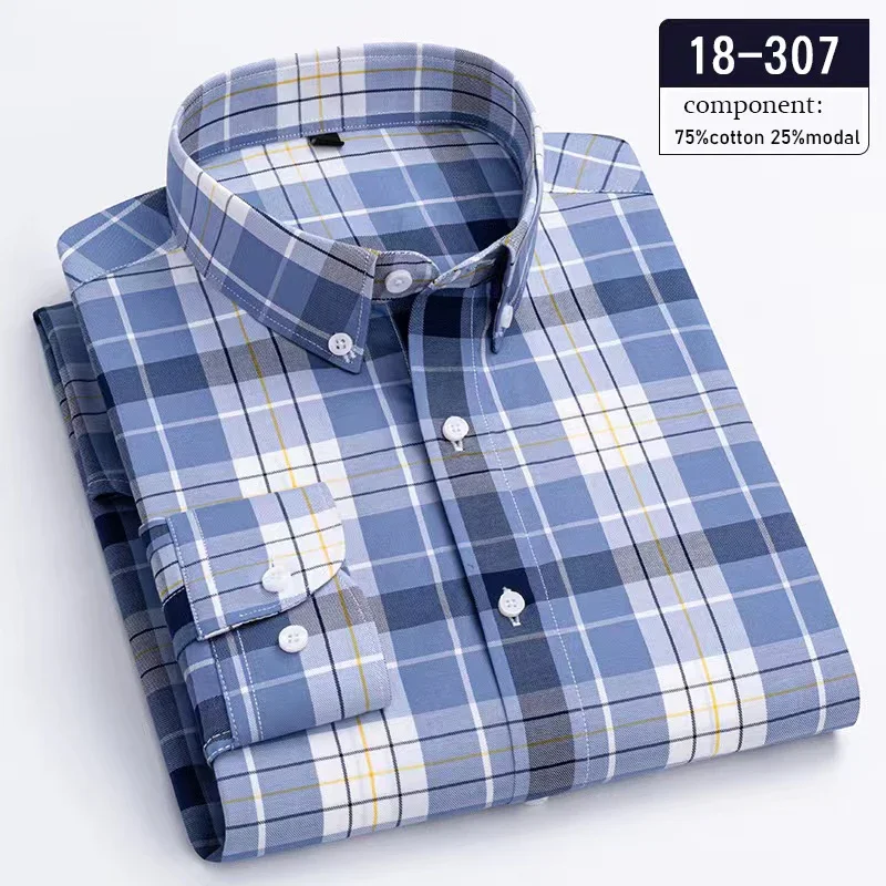 

New in shirt Luxury hight qulity ModaL long-sleeve shirts for men slim fit casual shirt thin plaid struped soft korean clothes