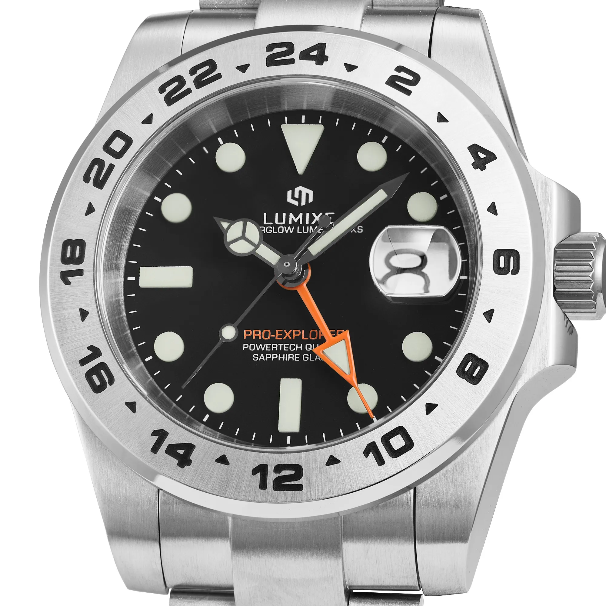 LUMIXE LX-3 Luxury GMT Men Watch 20Bar Waterproof Stainless Steel Quartz Sports Diver Wristwatch Calendar HYPERGLOW SOLID LUME