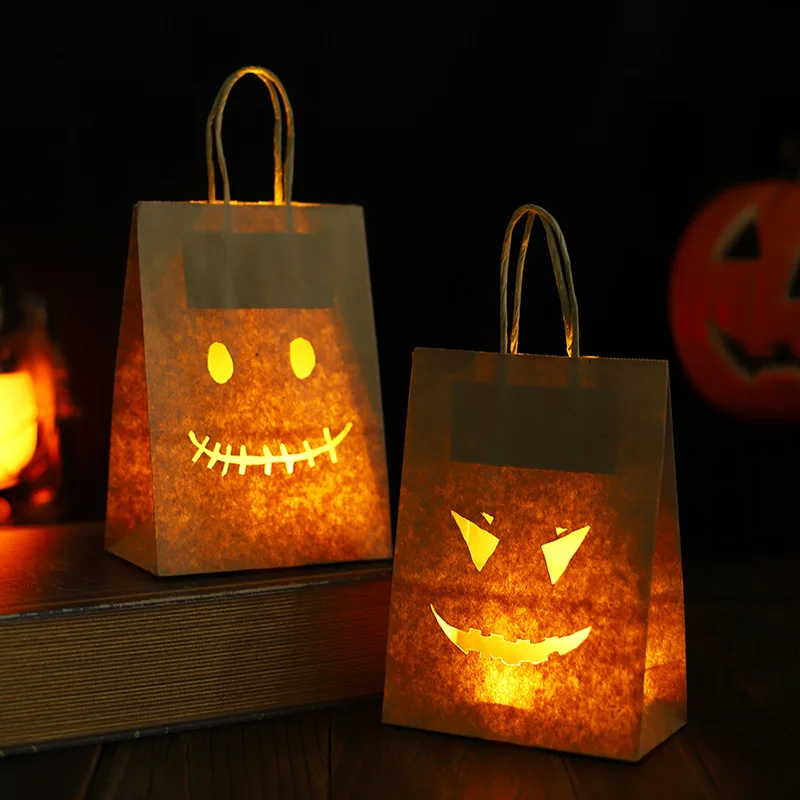 Halloween decoration props, children's paper bags for collecting candies, small gifts, presents, glowing handbags