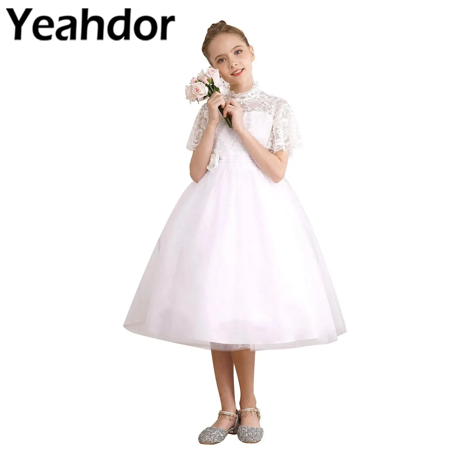 Kids Dress For Girls Princess Gown Elegant Lace Flower Girl Tulle Dress for First Communion Wedding Party Robe Vestido De Boda