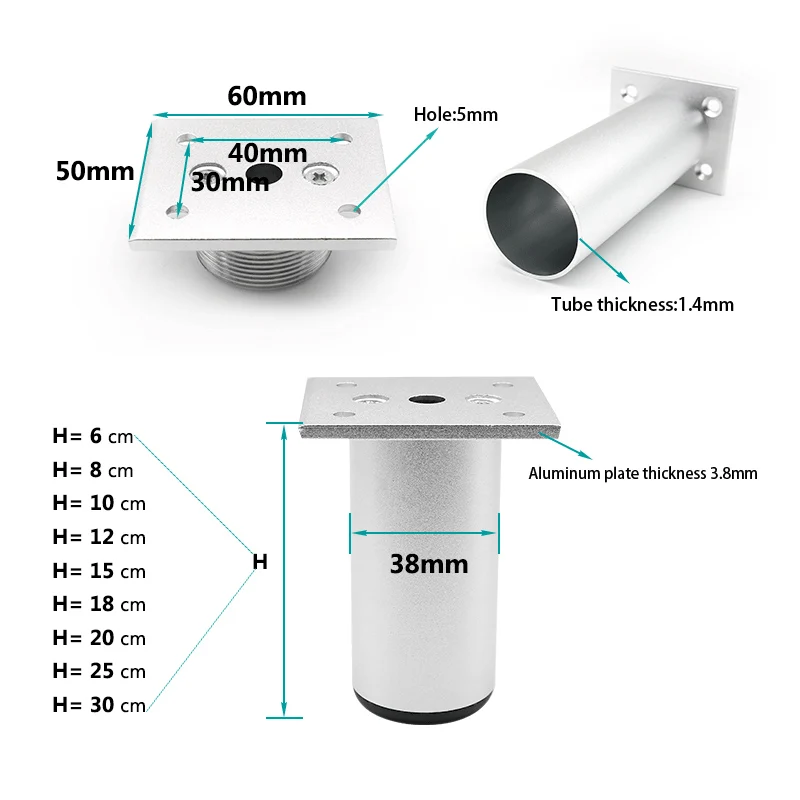4Pcs Aluminum Furniture Legs Cabinet Foot DIY Thicken Adjustable 6-15CM TV Cabinet Support Leg bathroom Cabinet Feet image 6