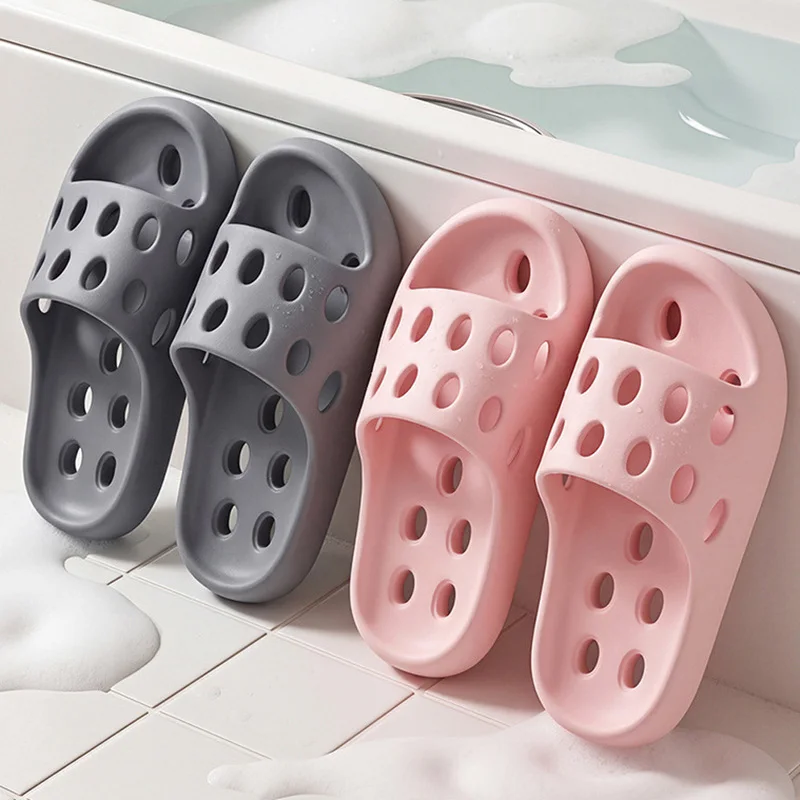 

Men Shower Slippers Women Bathroom Leaking Slides House Flats Non-Slip Indoor Thick Sole Hollow Out Flip Flops Quick-Drying Shoe