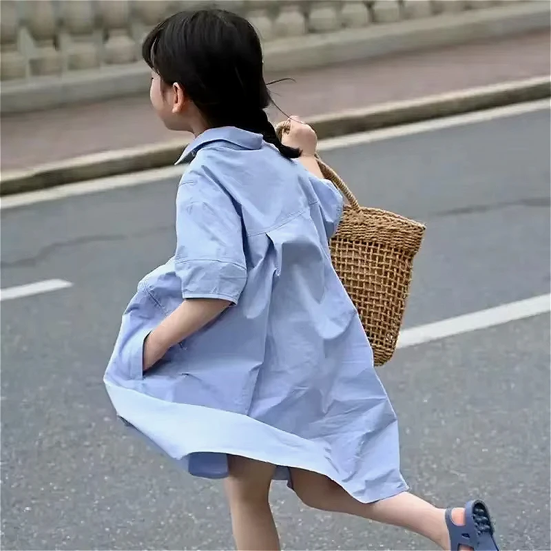 Korean children\'s clothing girl\'s dress 2024 summer new children\'s skirt fashion children\'s shirt skirt