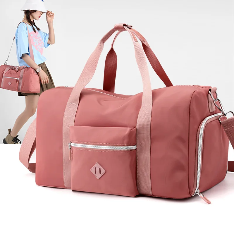 Bolsa de viaje de gran capacidad para mujer, almacenamiento de nailon para ocio y Fitness al aire libre, impermeable con compartimento para zapatos independiente