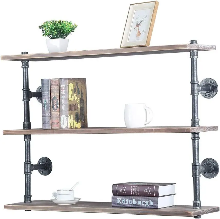 

Wall rack 3-layer solid wood bookshelf multi-layer shelf unit bookshelf wrought iron wall rack