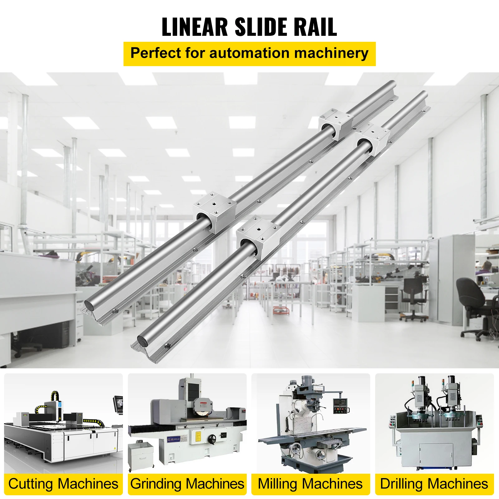 VEVOR Linear Rail 2PCS SBR16-1500mm Linear Slide Rail 4PCS SBR16UU Bearing Block CNC Kit for Automated Machines and Equipments