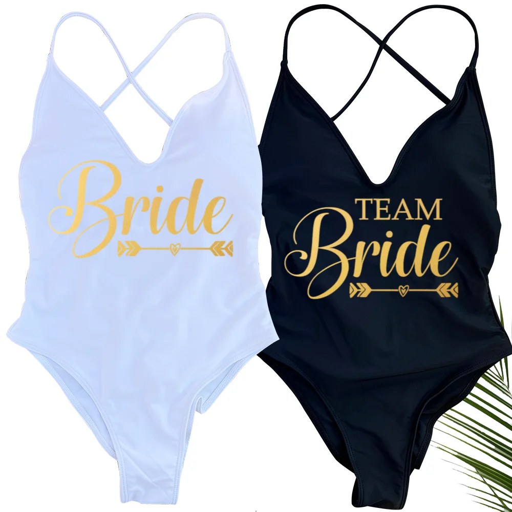 Bride&Team Bride Swimwear Women One Piece Swimsuit Bathing Suit Padds Beachwear Swimsuits Print monokini