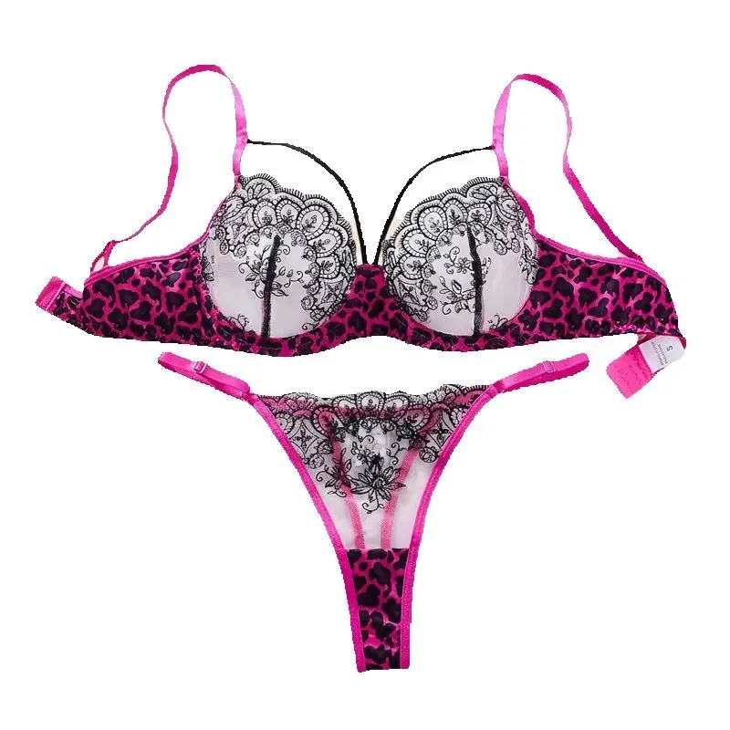 

Lingerie Sexy Hot Female Lace Underwear Three-point Underwear Transparent Bra Panty Set Pure Desire Leopard Print Lingerie Set