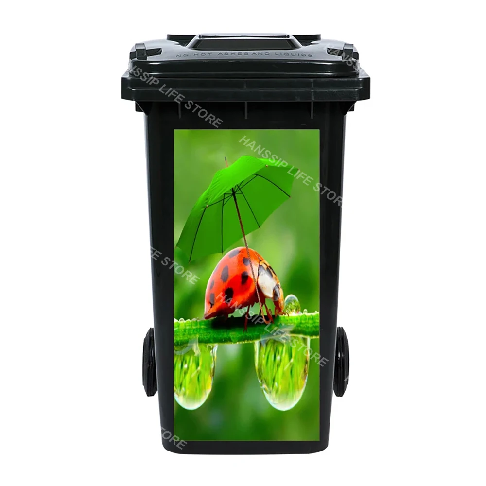 Natural Landscape Flowers Trash Can Poster Waterproof Marine Life Fish Mural Outdoor Wheeled Garbage Bin Sticker Decals