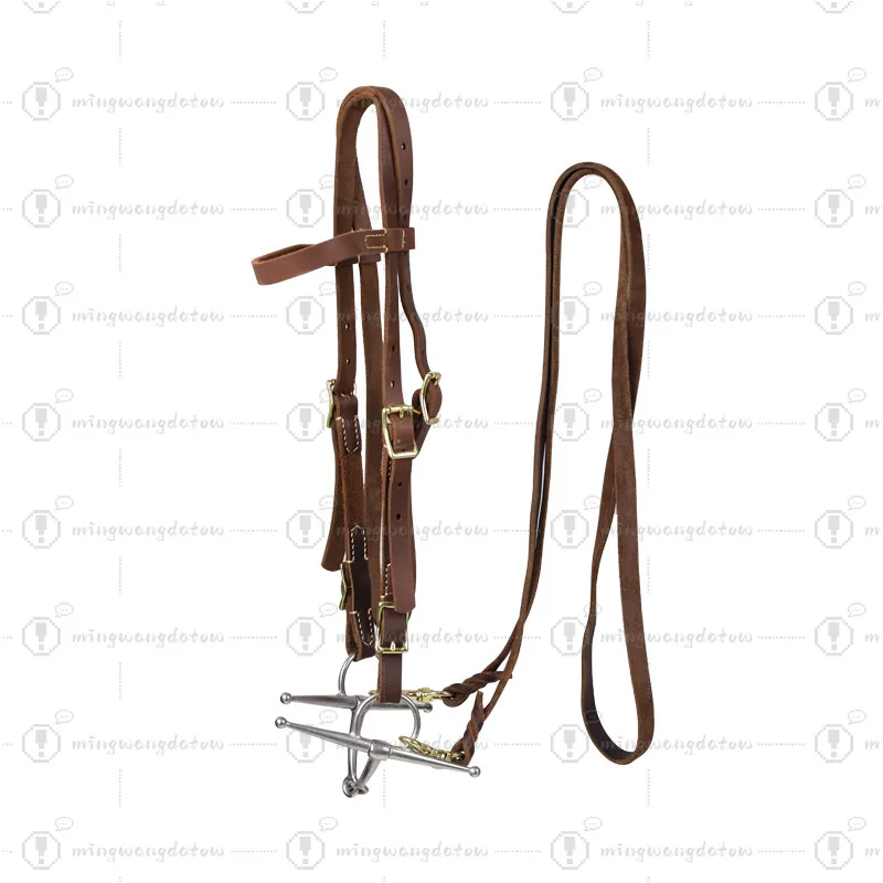 Oiled Leather Bridle Set with Reins, Horse Bit & Mouthpiece, Adjustable Halter for Leading & Controlling, Equestrian Tack