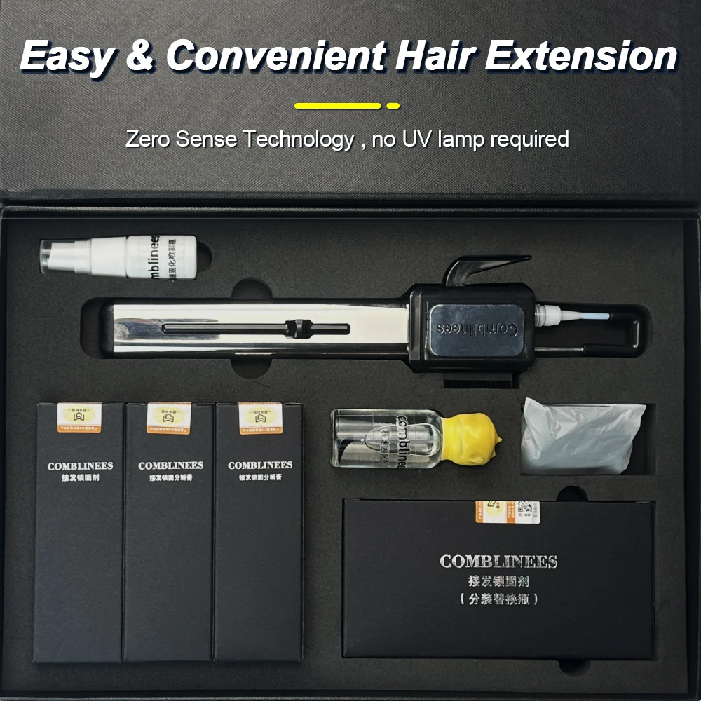 Comblinees Salon Hair Extension Kit Ice Glue Fast Bonding Machine No UV Light Required Long Lasting Seamless Human Hair Tool Set