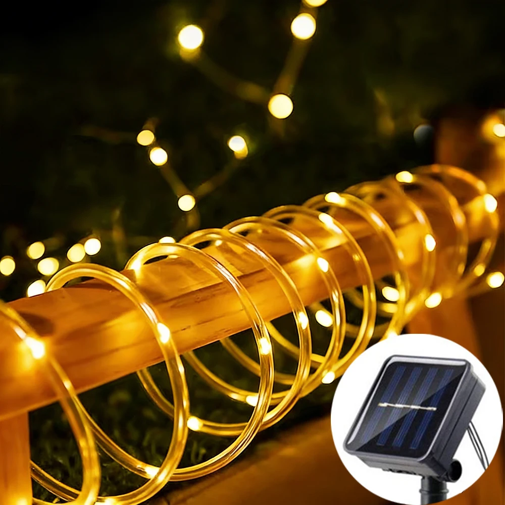 Solar 200 LED Rope Light Outdoor Solar Powered Fairy Lights 8 Mode Christmas for Garden Yard Holiday Tree Decor Light Ramadan