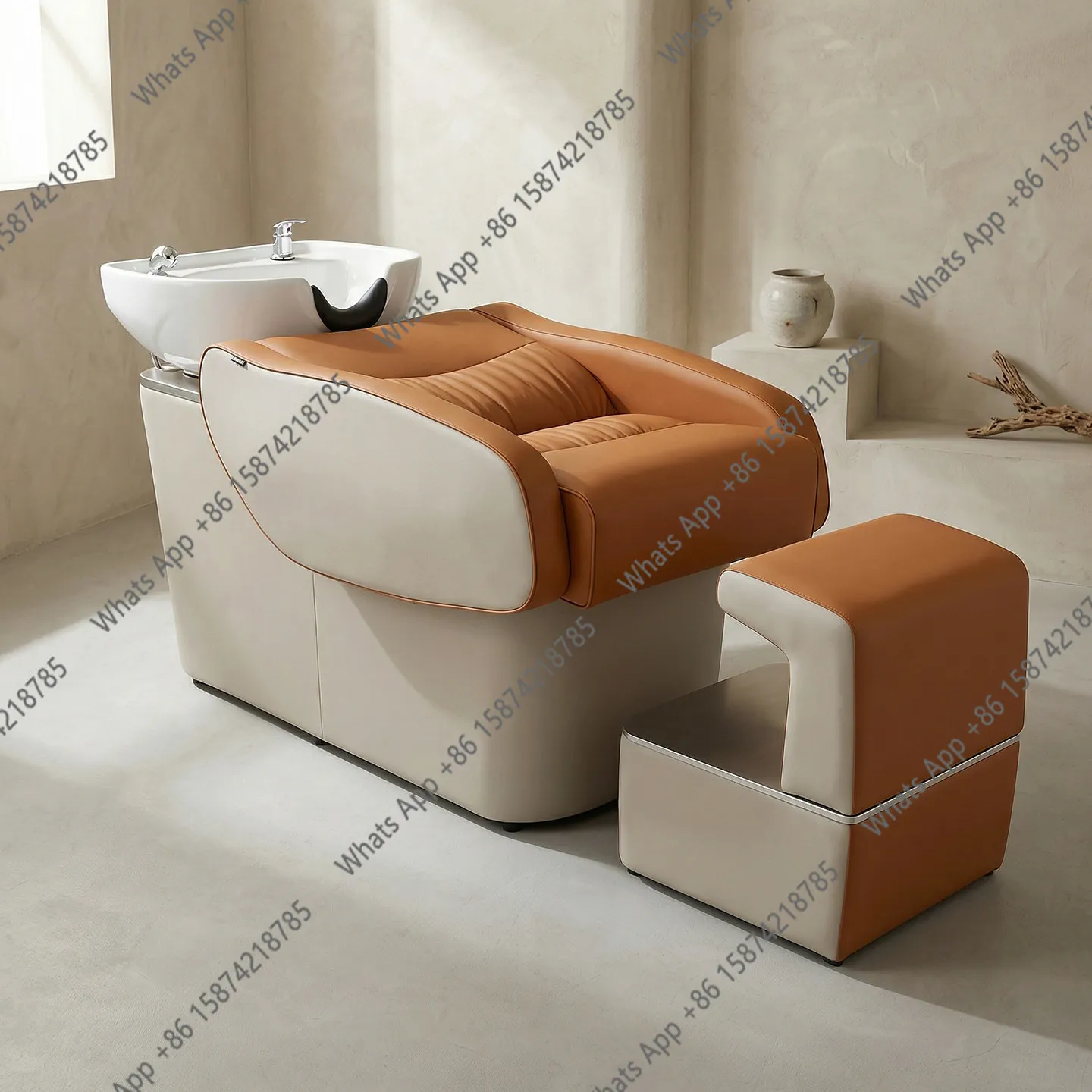 

Элитная парикмахерская кушетка для салонов красоты с полулежачим положением, керамической раковиной и функцией смывания, специальная комфортная кушетка для мытья головы
