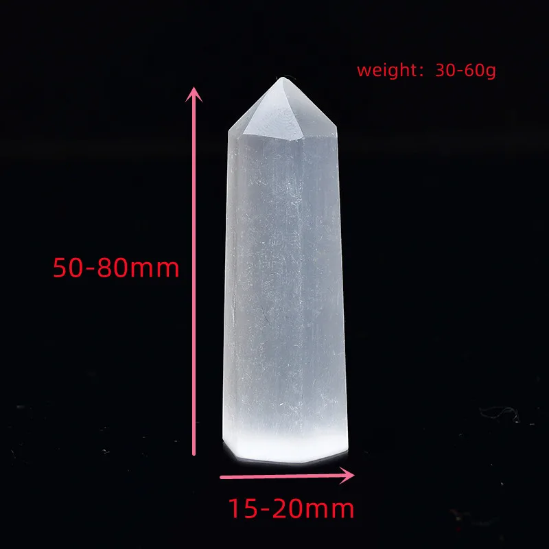 Natural Crystal Selenite Quartz Crystal Point Healing Stone Hexagonal Prisms 50-80mm Obelisk Wand Stone Chakra Home Decor 1PC