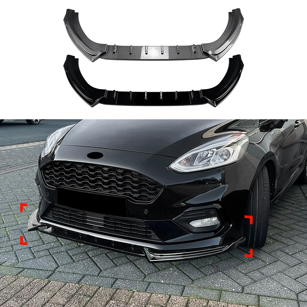 

Передний бампер для Ford Fiesta MK8 ST Line 2017 2018 2019 2020, спойлер, сплиттер, блестящий черный ABS, нижняя защита, комплекты кузова, тюнинг