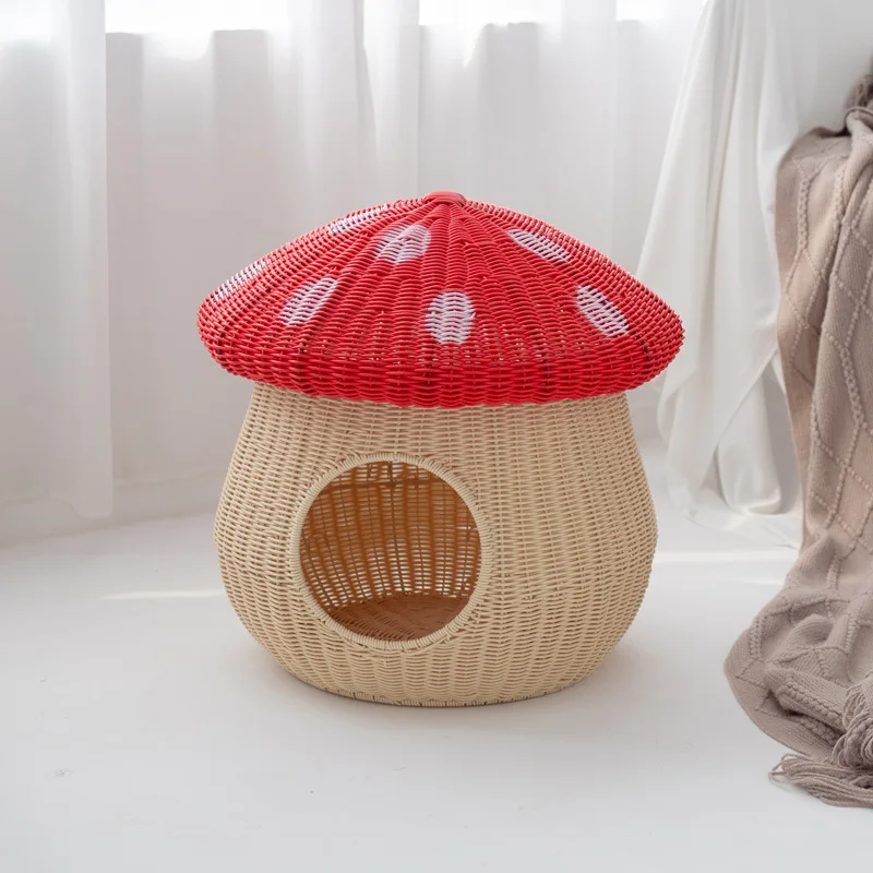 Imitation rattan weaving cat nest washable villa pet mushroom nest universal in all seasons summer hand-woven breathable dog ken