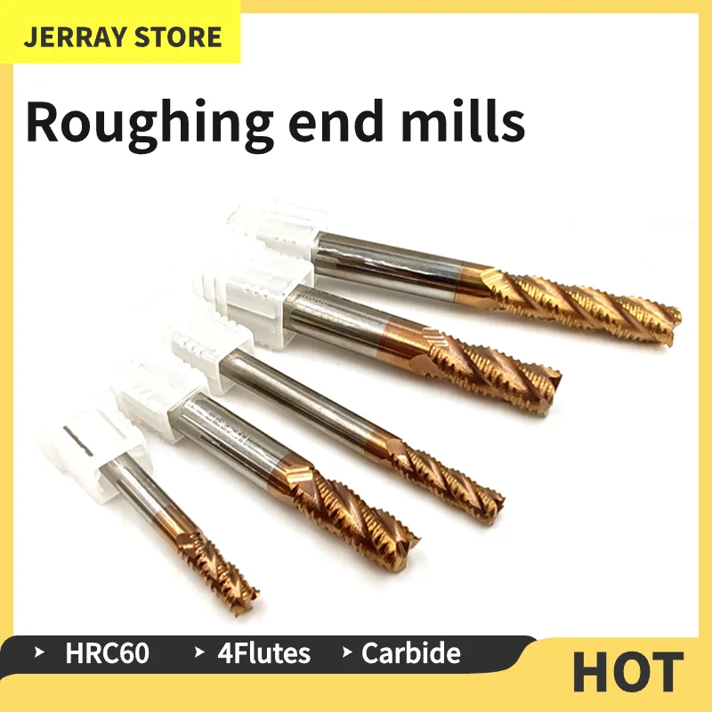 HRC60 4Flutes D4 6 8 10 12 14 16 18 20mm Alloy Coating Tungsten Solide Carbide Roughing End Mills CNC router bits milling cutter