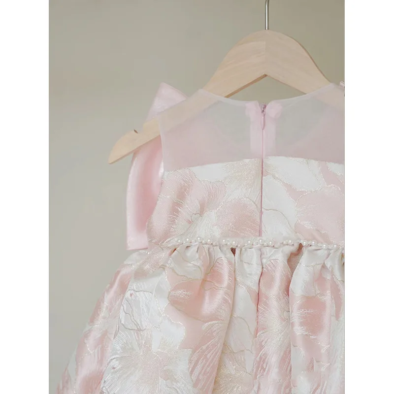 ベビーキッズプリンセスレースパールリボンガールドレス初聖体ドレス誕生日クリスマスギフトウェディングパーティー誕生日ショー