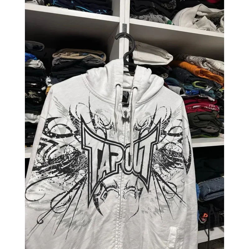 2025 NewTAPOUT invierno gótico patrón carta impresión sudaderas con capucha Harajuku Hip Hop suelta hombres con cremallera Sudadera con capucha Y2k Retro de gran tamaño mujeres AA