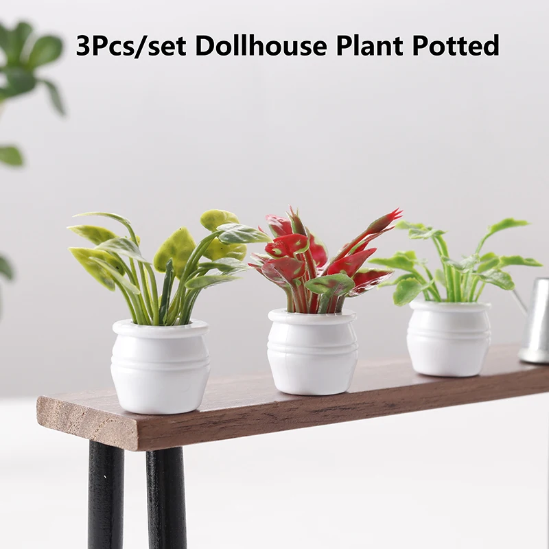 3Pcs 1:12 Dollhouse Miniature Plant Potted Model Doll Home Plant Decoration Micro Landscape Garden Decor Accessories