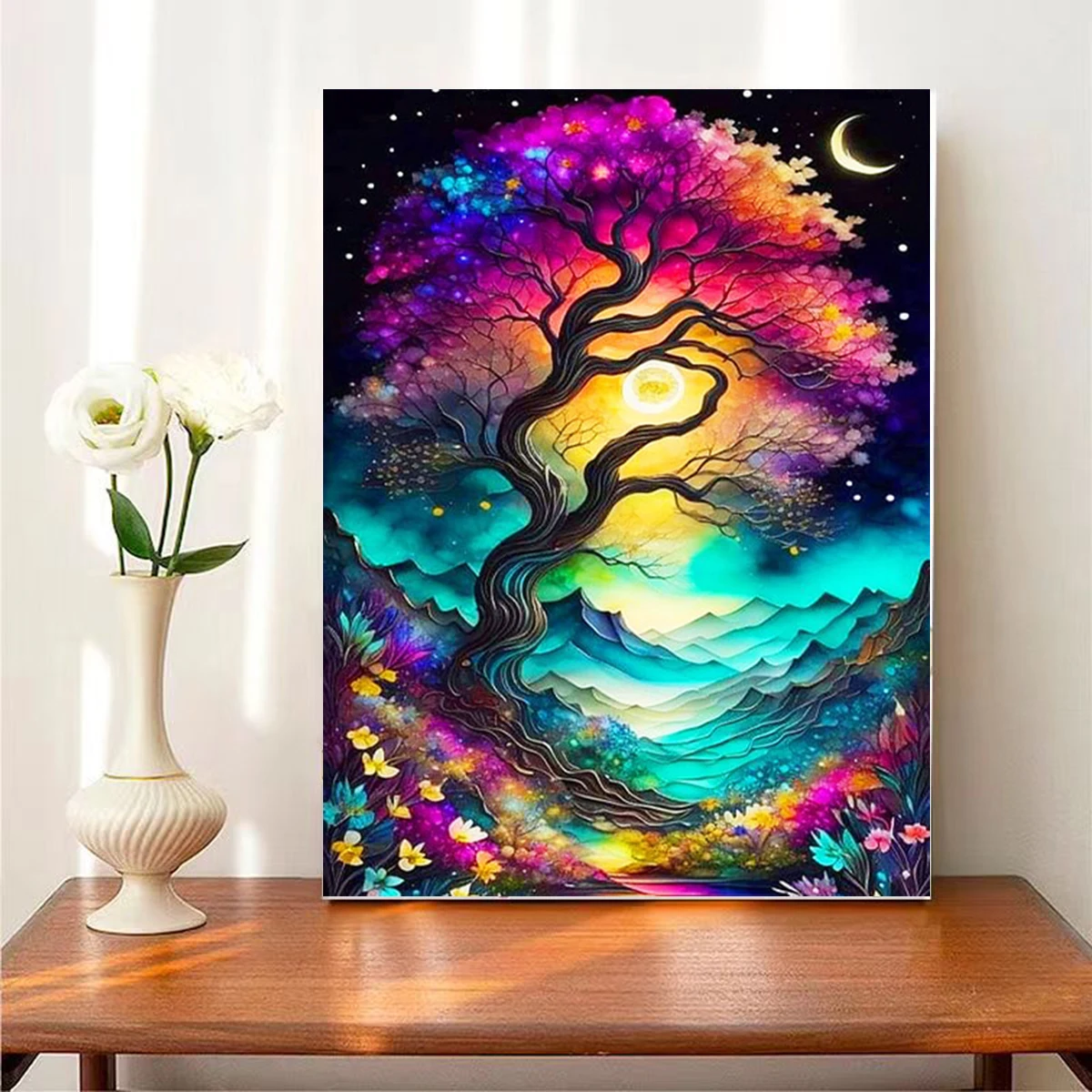 PhotoCustom Diy Painting By Numbers Colorful Tree Landscape With Frame Pictures By Numbers Acrylic Kits For Home Decoration Gift