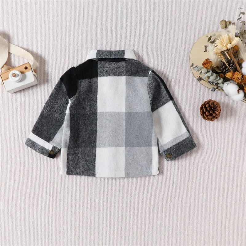 

Toddler Flannel Jackets Baby Boys Long Sleeve Plaid Shirts Fall Winter Button Down Lapel Shacket for Infant