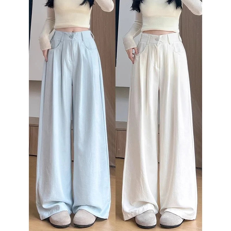 Dünne Baggy-Hosen mit Hoher Taille für Mädchen Damen Einfarbige Alltagshosen Lässige Modische Gerade Hosen für Frauen