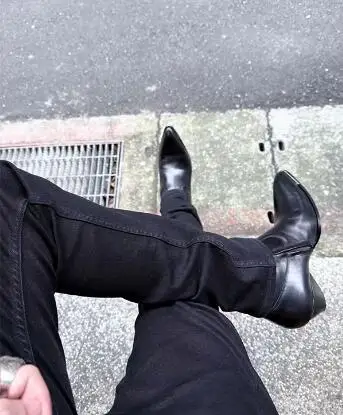 

British Style Black Matte Genuine Leather 5 CM Spike Heels Short Boots Man Zipper Side Metal Pointed Toe Booties Dress Shoes
