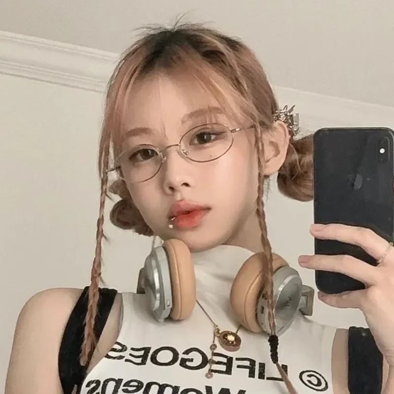 Retro Oval Glasses Frame Women Lovely Ins No Makeup Plain Glasses Men Eyewear Cute Decorative Computer Glasses