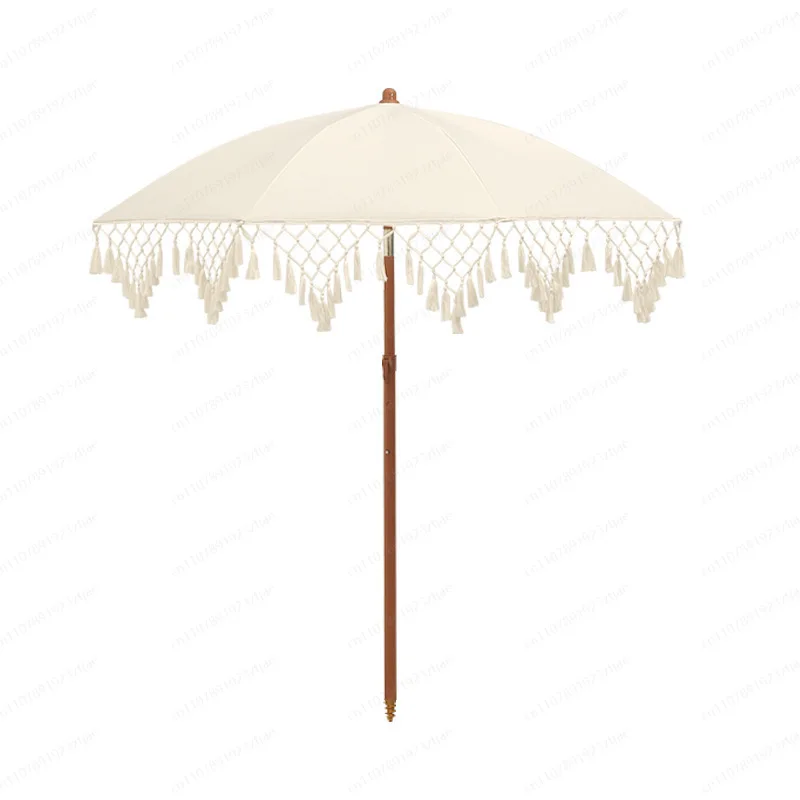 Large Triangular Tassel Nylon Sunshade Umbrella – UV Protection for Beach Garden Courtyard & Outdoor Furniture Stalls