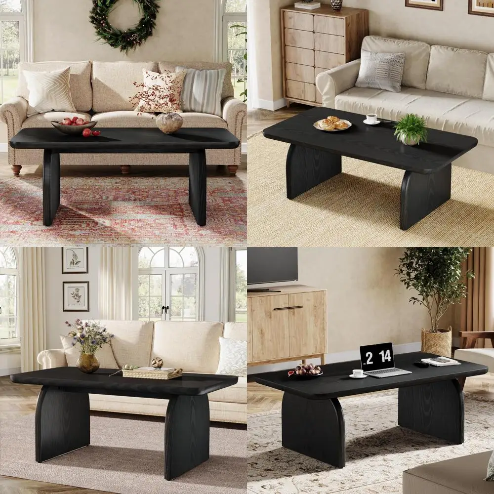 

Деревянный прямоугольный журнальный столик, 47-дюймовый центральный элемент гостиной в стиле фермерского дома, низкий коктейльный и чайный столик с прочным констру