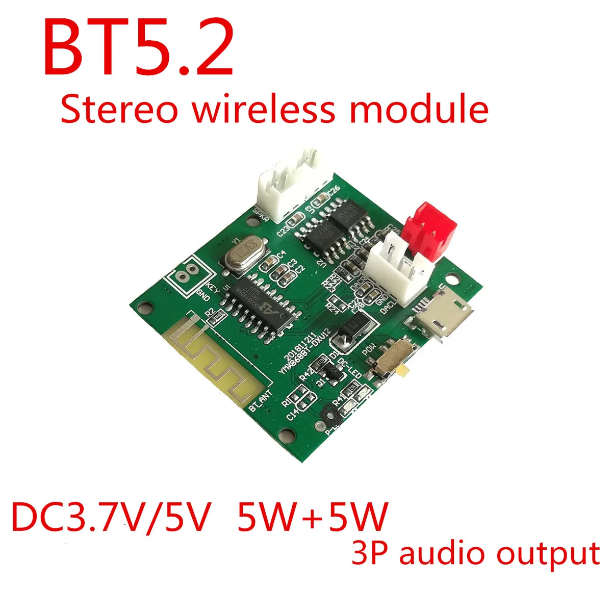 Mini BT5.2 Wireless Stereo 5V 5W*2 Rechargeable  Audio Amplifier Bt10w Loudspeakers PCBA Module