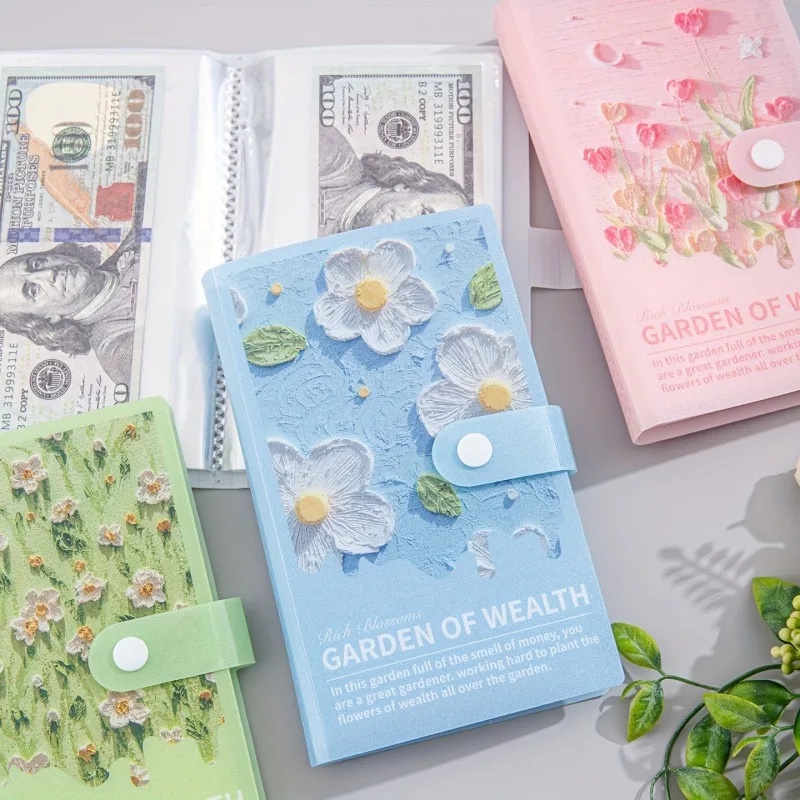 100 Pockets Cash Budget Planner Book 50 Sheets Sleeves Flower Wealth Album,A6 Postcards Organizer Portefeuille Budget Enveloppes view 2