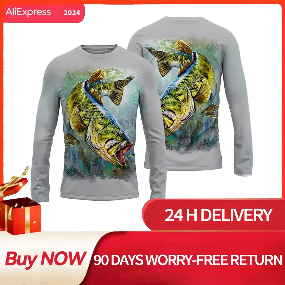 2024 New Fishing Shirts 3D Pinting Tops Fishing Apparel High Quality T-Shirt Long Sleeve Outdoor Sports Crewneck Fishing Shirt