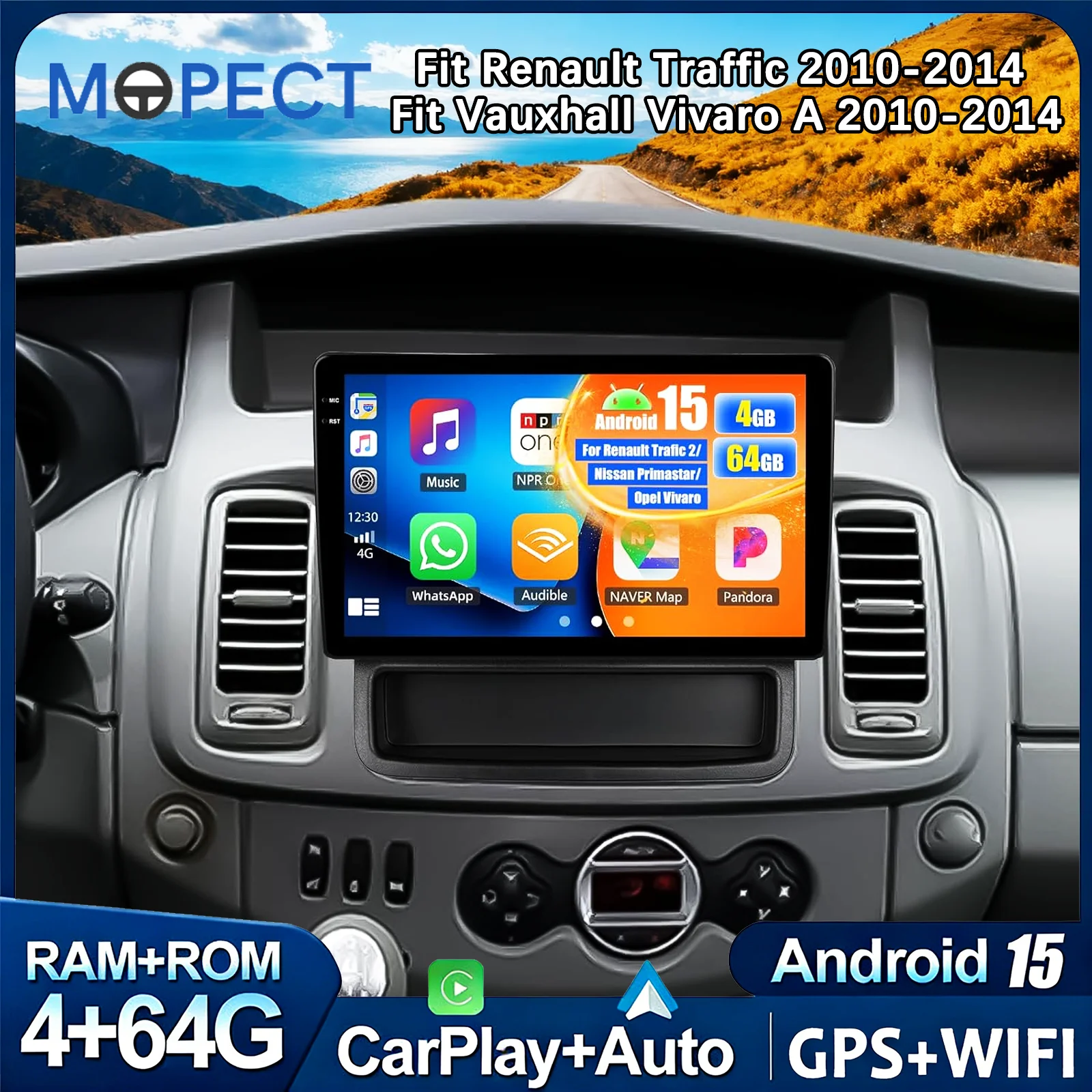 MOPECT Android 15 CarPlay per Renault Trafic 2, Opel Vivaro A, Nissan Primastar 2006-2014, Radio Stereo, Lettore Video, BT, DAB