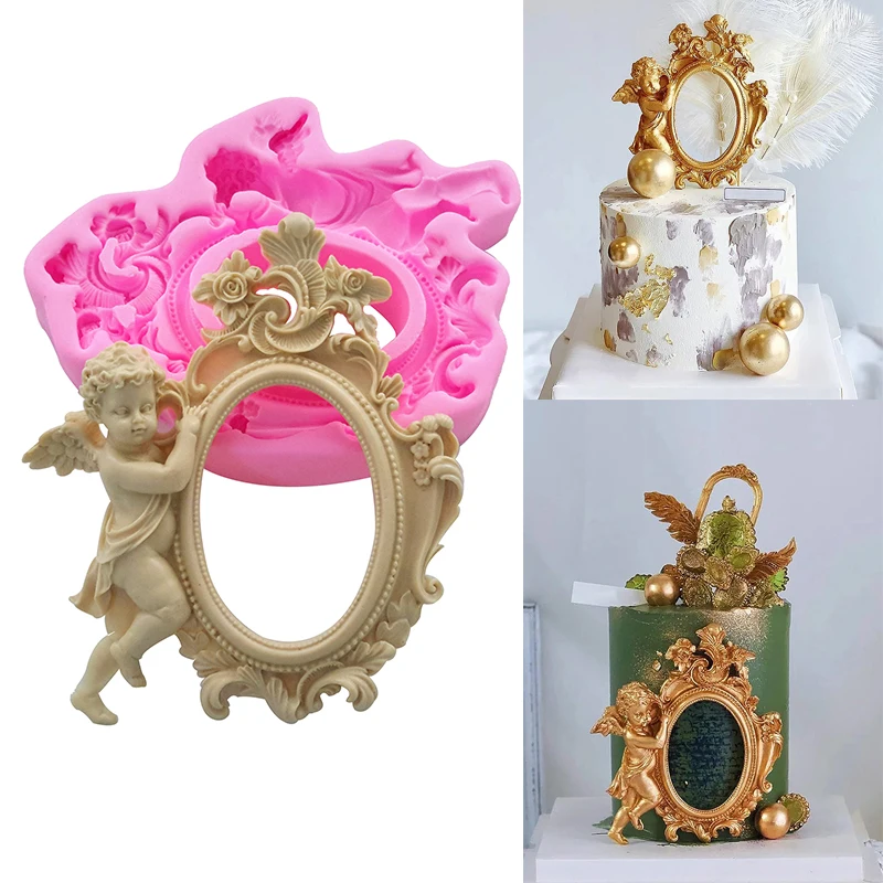 

Large Angel Frame Fondant Mold Baroque Photos Mirro Chocolate Silicone Mould For Cake Decoration Sugar Craft Paste Gum Kitchen