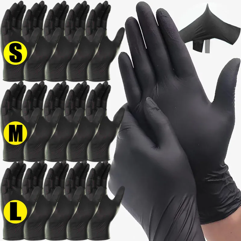 Guantes desechables de nitrilo negro, sin látex, resistentes al agua, duraderos, adecuados para cocina, procesamiento de alimentos, salón de belleza, familia, 2/100 Uds.