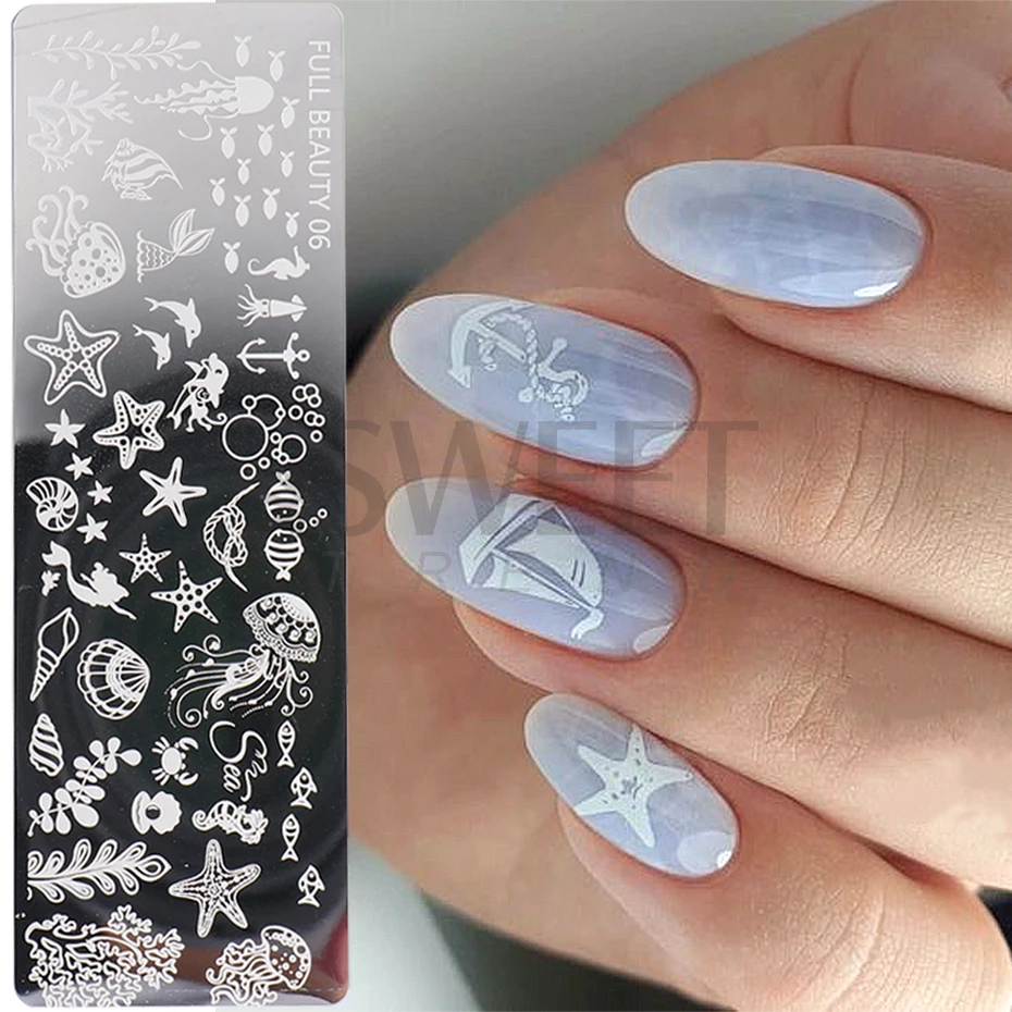 Sommer Ozean Tier Nagel Stempel platten Blume Frucht Schmetterling Linie Druck Schablone Nagel Stempel Vorlagen Nail Art Tools Kefb