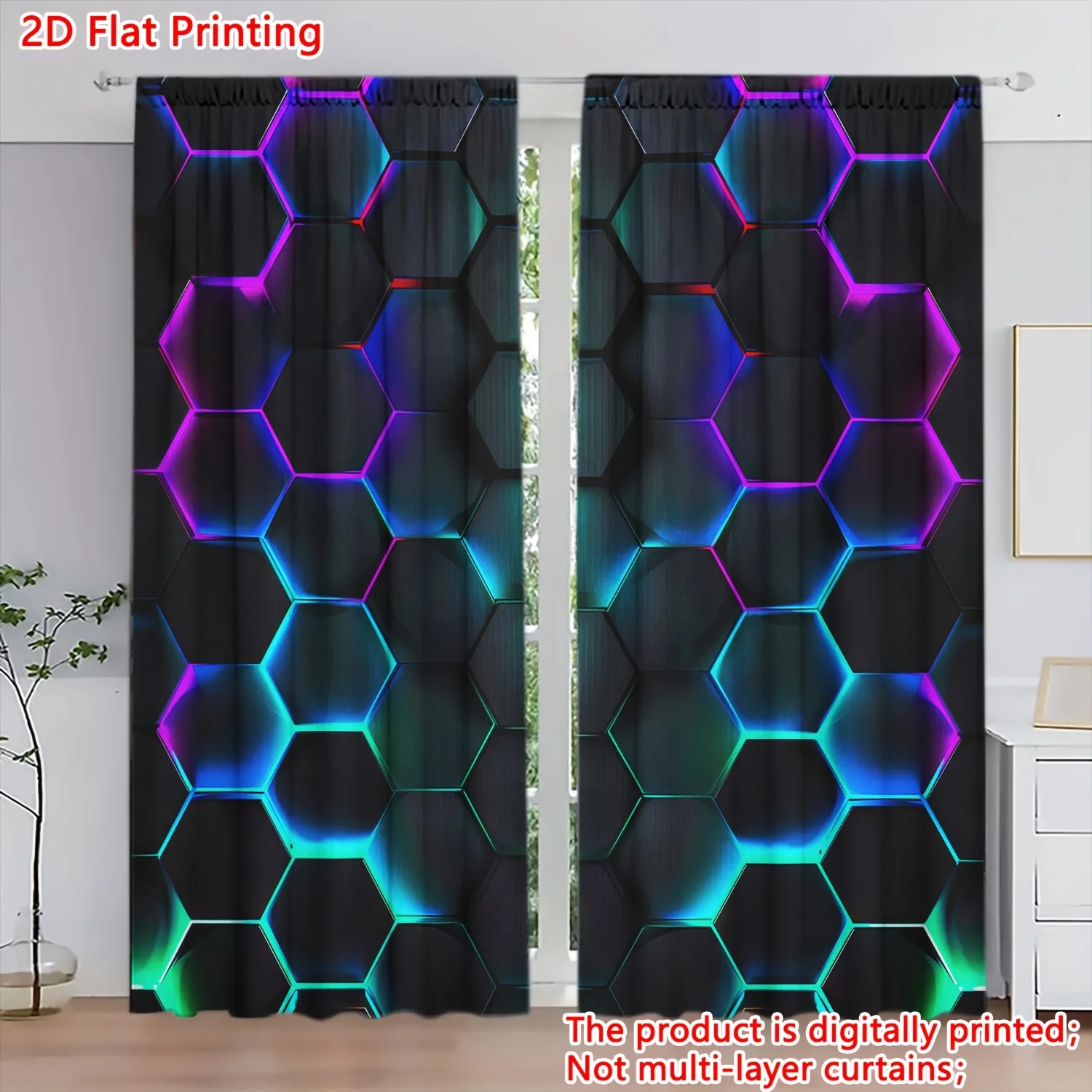Modern Geometric Hexagon Pattern Living Room Curtains Black Blue Purple Home Decor Window Drapes