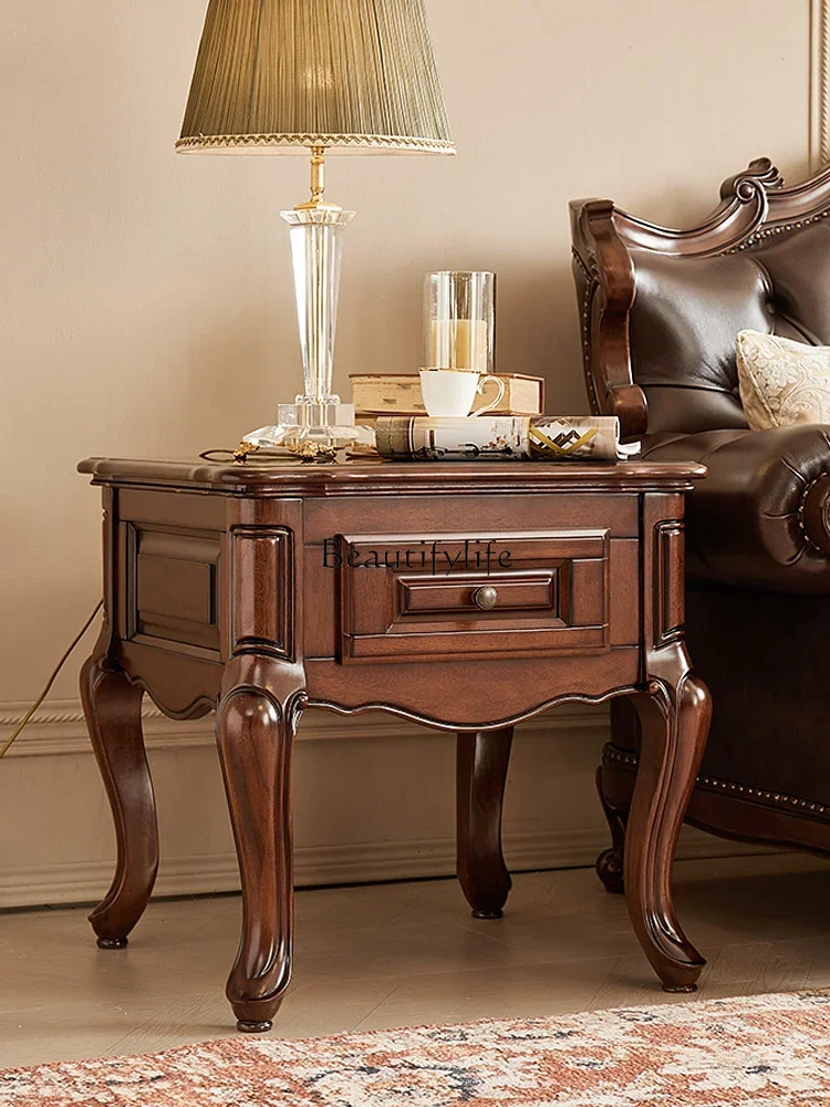 

4American neoclassical gold silk teak all solid wood corner few living room furniture square few with drawers