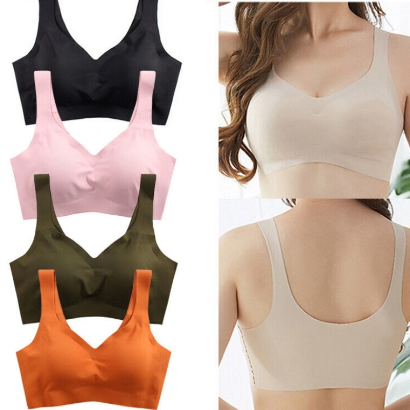  2024 Women Seamless Ice Silk Bra Removable Chest Pad Lifting Bralette Underwear No Steel Ring Breathable Push Up Yoga Vest Bras 