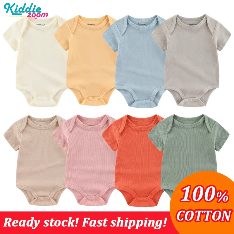 

Kiddiezoom 3Pcs Unisex Baby Solid Color Bodysuit 100% Cotton Newborn Boy Girl Stripe Jumpsuit Infant Toddler Romper Clothes