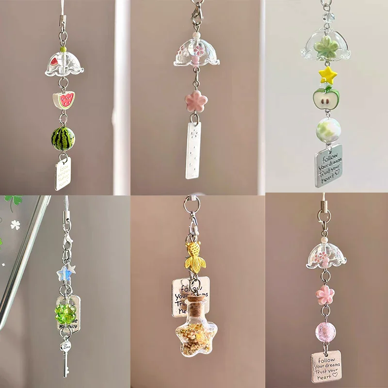 Transparent Keychain Cute Wind Chime Pendant Keyring Mobile Phone Lanyard Kawaii Bag Decorative Accessories Home Decorations