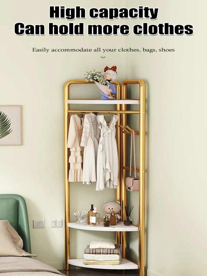 Household bedroom folding corner coat rack rod floorstanding clothes rack room hanging clothes rack