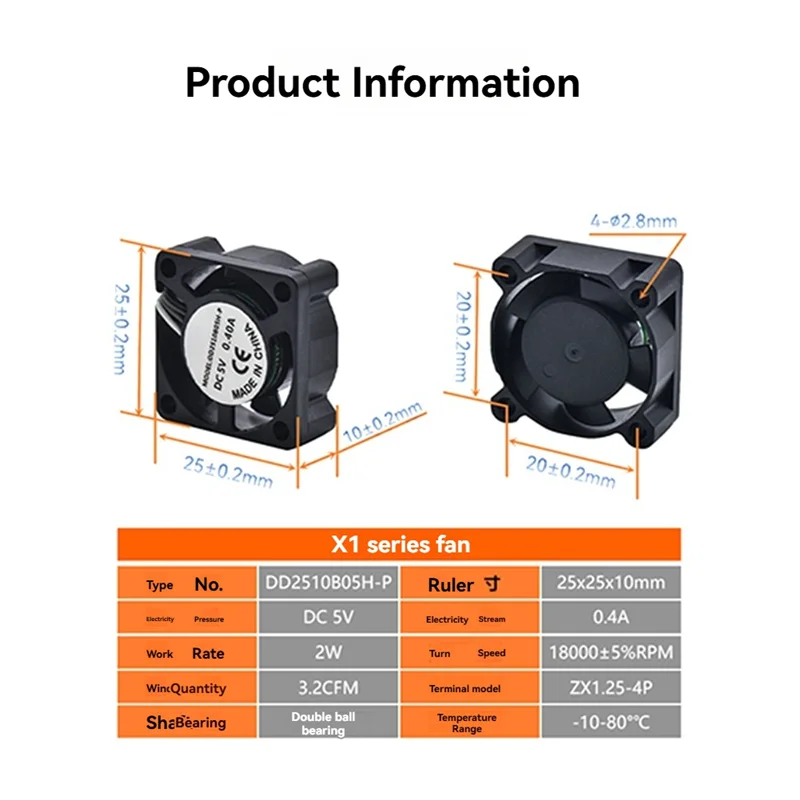 

Охлаждающий вентилятор для 3D-принтера Hotend, высококачественный охлаждающий вентилятор, мини-вентиляторы охлаждения, пригодные для бамбуковых лабораторий Bambu X1 X1C